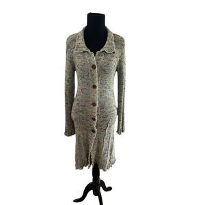BCBG Max Azria Womens Long Confetti Jacket Sweater Wooden Buttons Size M
